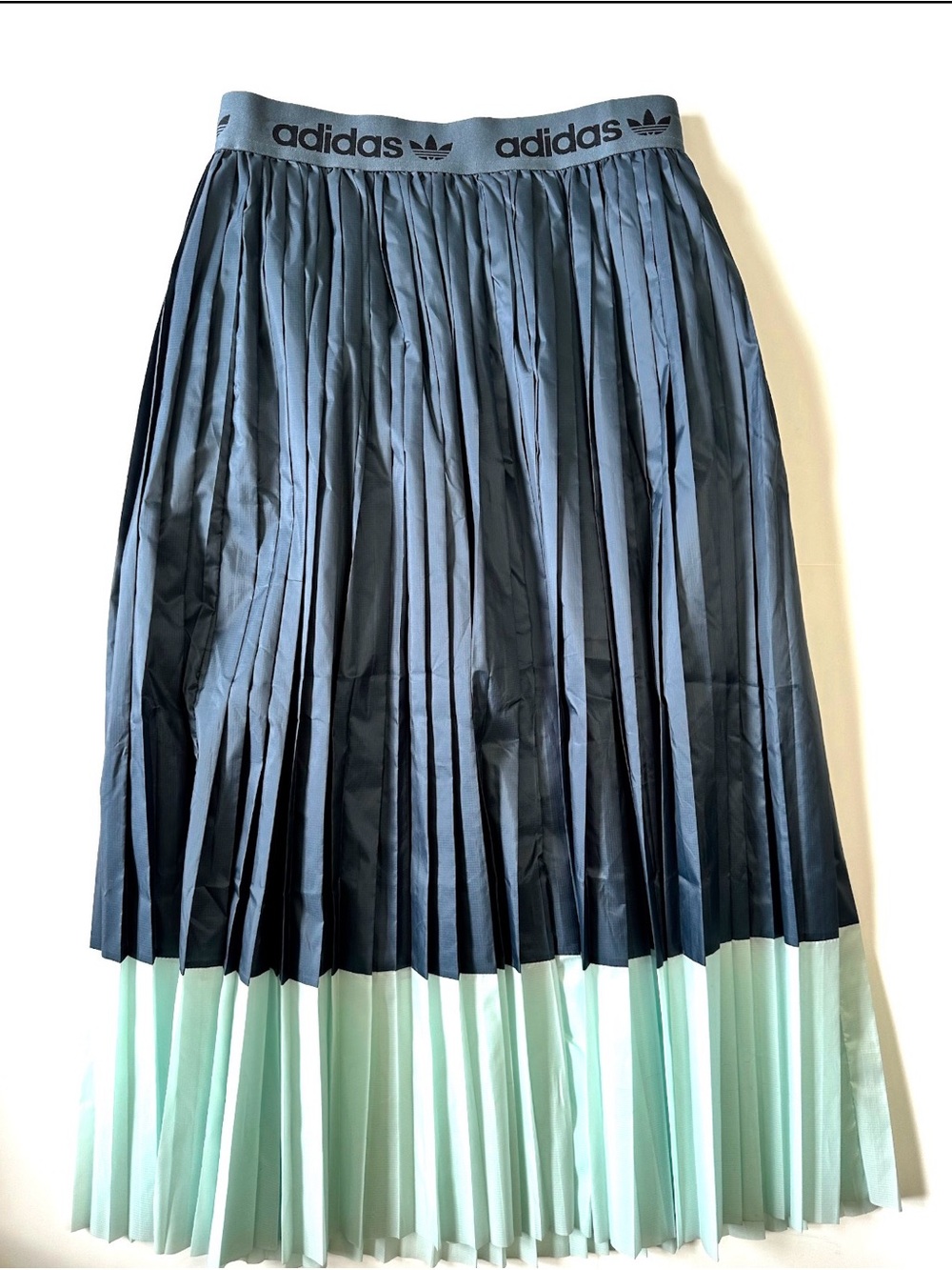 adidas Navy and Mint accordion Pleated Midi Skirt with Branded elastic Waistband